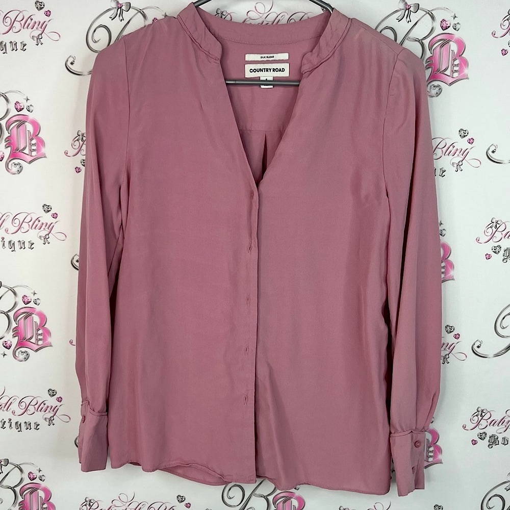 Country Road silk button up pink purple buttons Women's Mauve Blouse soft